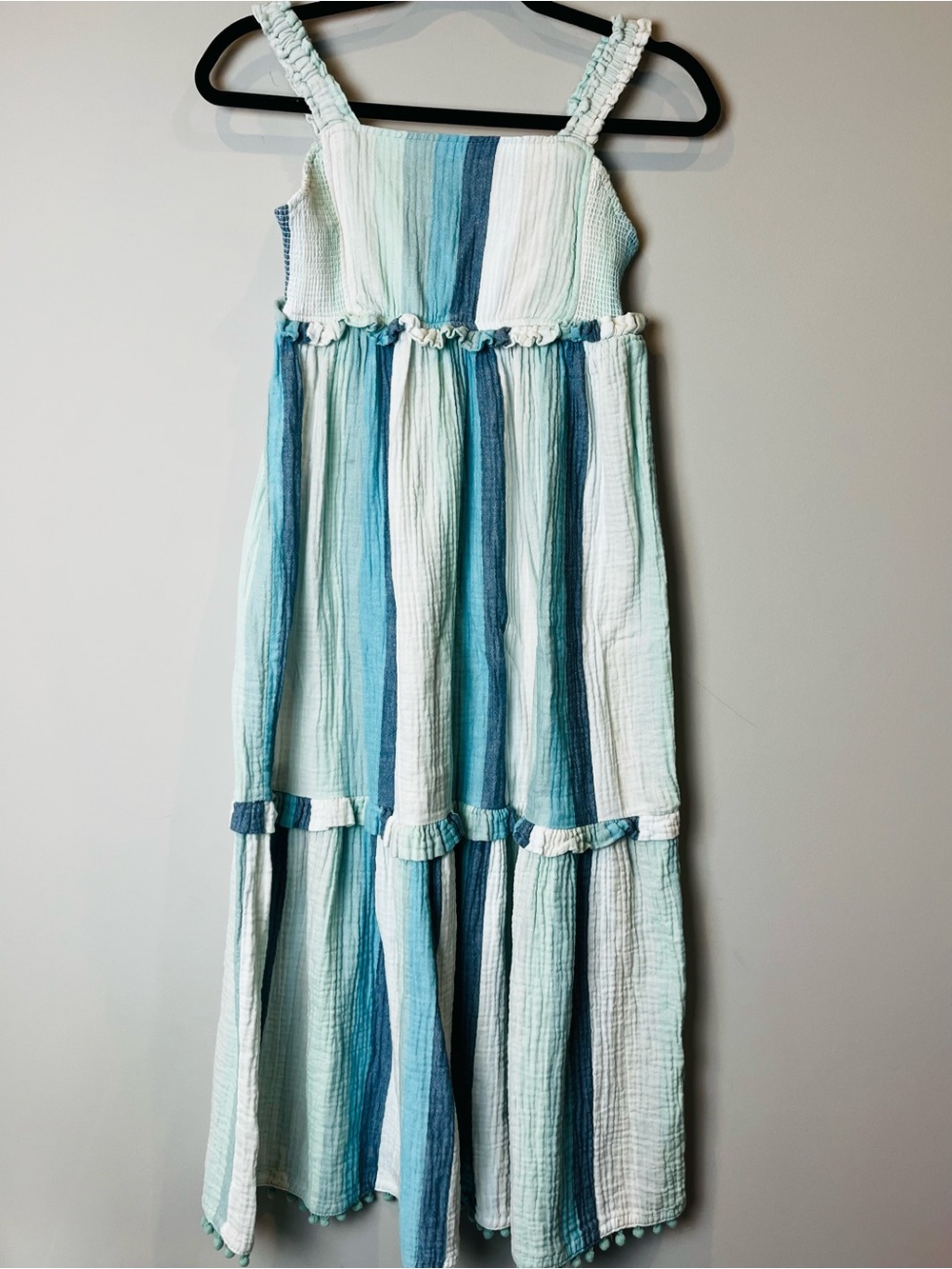 Haute Hippie Girl's Size 14 Tiered Striped Gauze Maxi Blue Sundress
